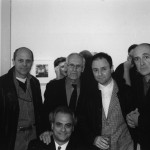 Elliot Schwartz, Barney Rosset, Jonathan Lasker, Gary Stephan, Richard Milazzo at the opening of the exhibition, Barney & Joan: Barney Rosset’s Photographs of Joan Mitchell, curated by Richard Milazzo, James Danziger Gallery, New York, October 23 - November 28, 1998. Photo: Astrid Myers.