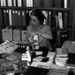Joy Glass working on the archival documentation of Barney Rosset’s photographs. 61 Fourth Ave., New York City, 1998. Photo: Astrid Myers.