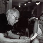 Barney Rosset and Joy Glass working on the documentation of Joan Mitchell’s letters to Barney. 61 Fourth Ave., New York City, 1997. Photo: Astrid Myers.