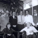 Standing: Perry Henzell, Joy Glass, Ed Howard, Vincent Katz, Richard Milazzo; seated: Astrid Myers and Barney Rosset. Photograph taken by Vivien Bittencourt during the shooting of the documentary video of Barney Rosset for the Checkerboard Foundation, 61 Fourth Ave., New York City, Fall 1997.
