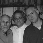 Barney Rosset, Richard Milazzo, Philip Taaffe, after playing pool. 61 Fourth Ave., New York City, May 1998. Photo: Astrid Myers.